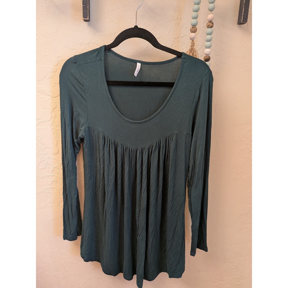 Cathy Teal‎ Green Gathered Empire Waist Long Sleeve Top Women's Size M